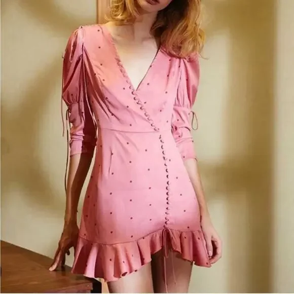 For Love and Lemons Pink Rosie Button Mini Dress - Picture 2 of 13